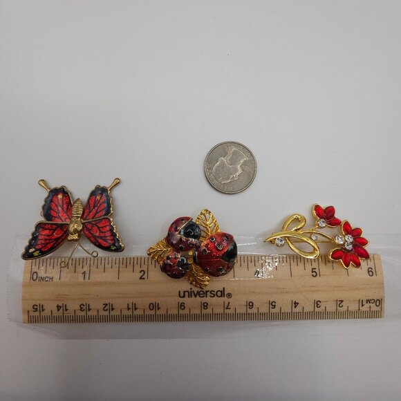 Retro Statement Jewelry Brooch Floral Bugs Whimsical Nature Cottage Core Pins - Picture 3 of 14